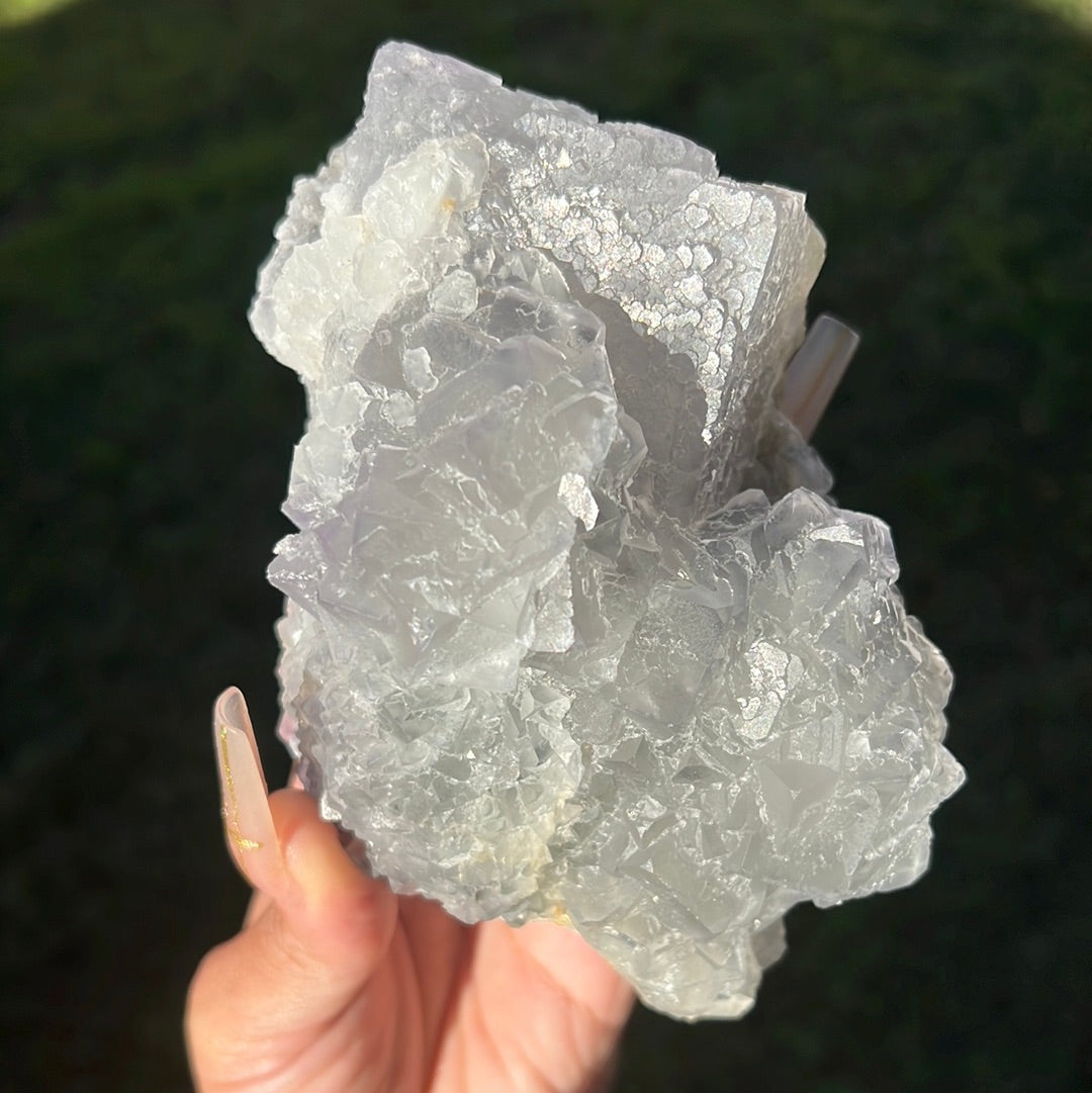 "Chiseled" Etched Lavender Gray Xianghualing Fluorite Cluster