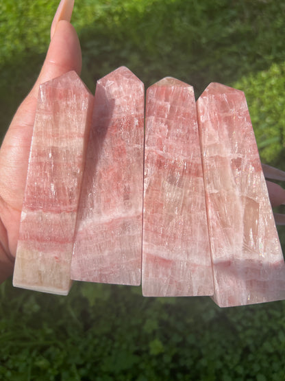 “Rosewater” Rose Calcite Towers