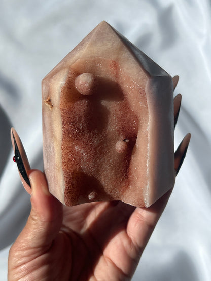 “Peach Slice” Druzy Pink Amethyst Tower