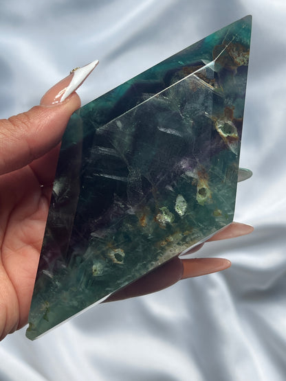 “Diamond in the Rough” Rainbow Feather Fluorite Diamond