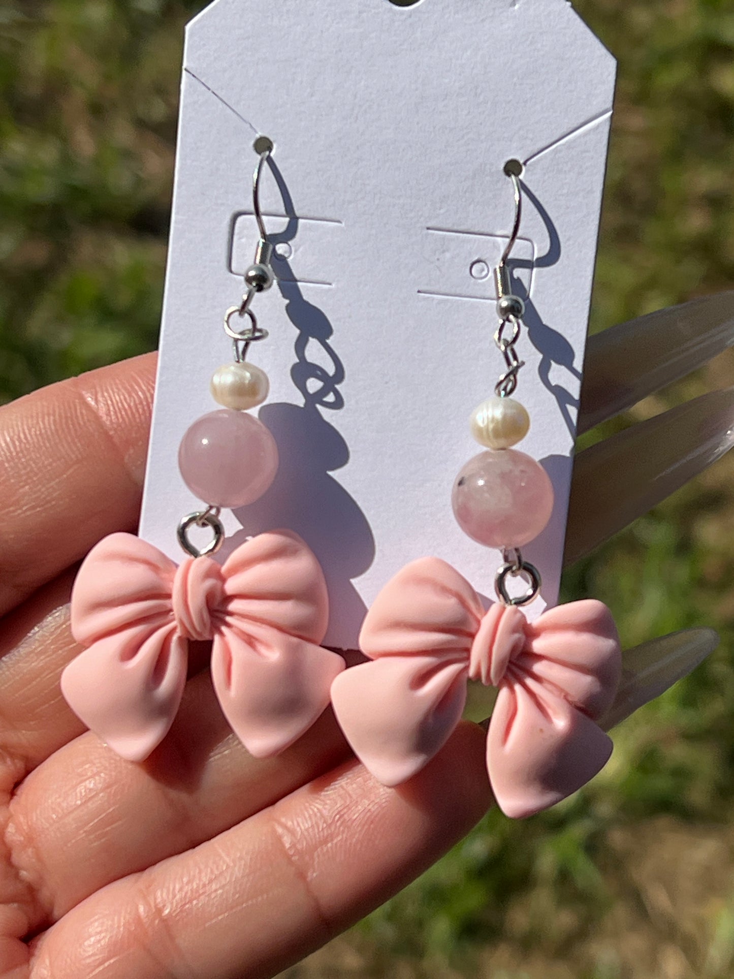 “My Presence is a Present” Rose Quartz & Freshwater Pearl Earrings