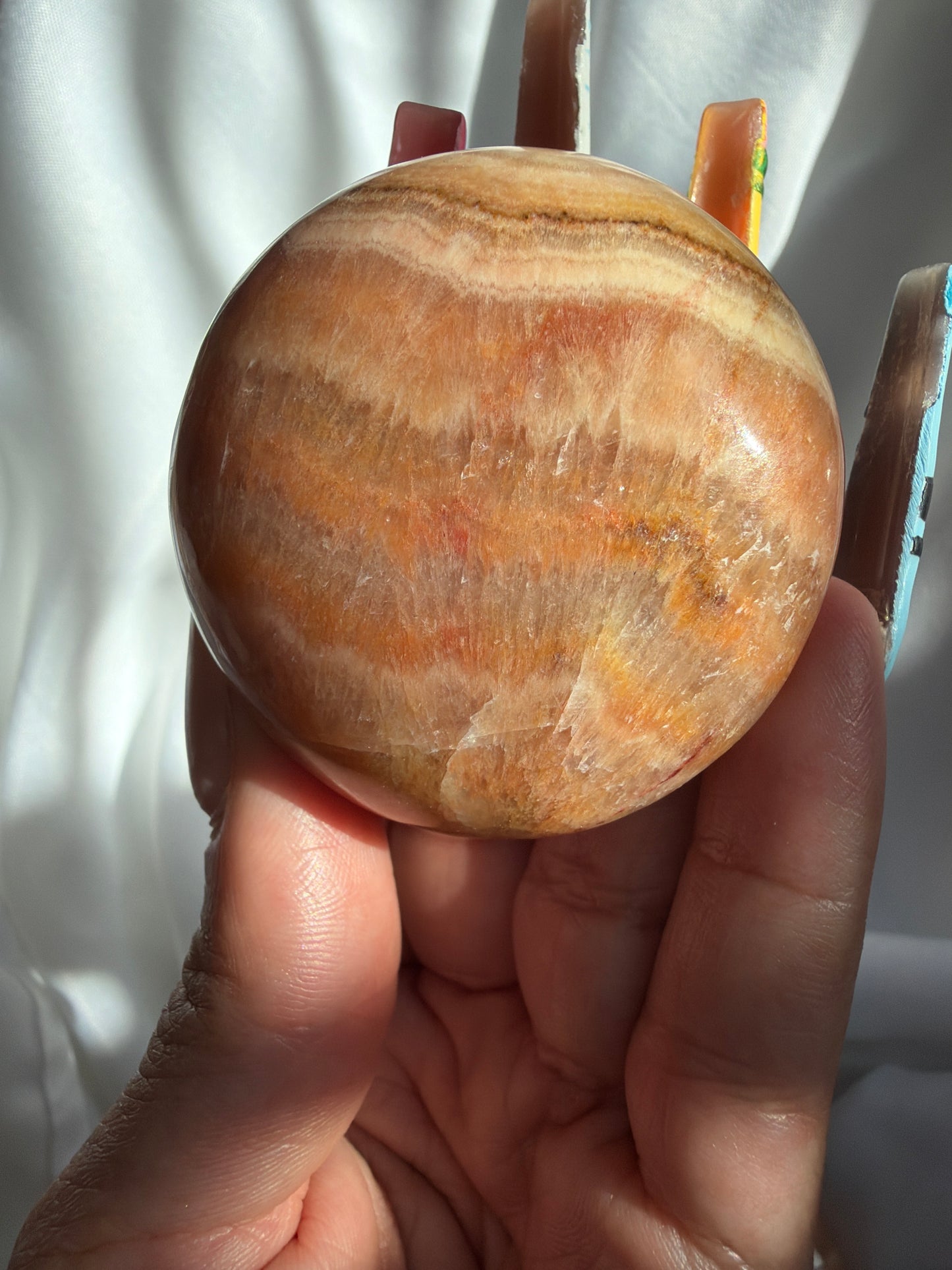 “Sunset Glow” Peach/Sunset Calcite Palm Stones
