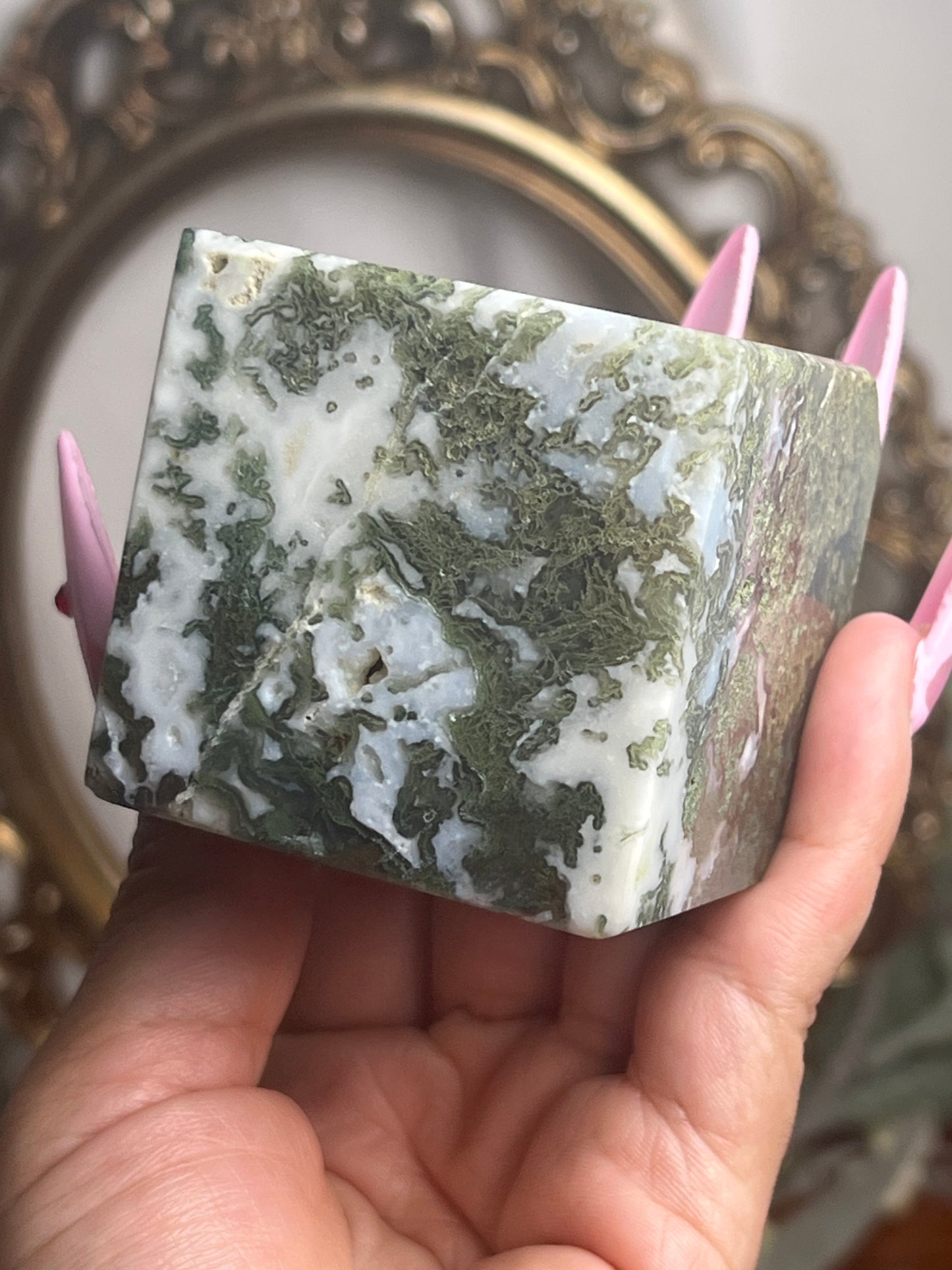 “Mossy Cubes” Moss & Tree Agate Floating Cubes