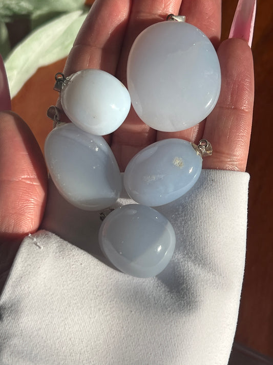 “Blueberry Milk” Blue Chalcedony Pendants