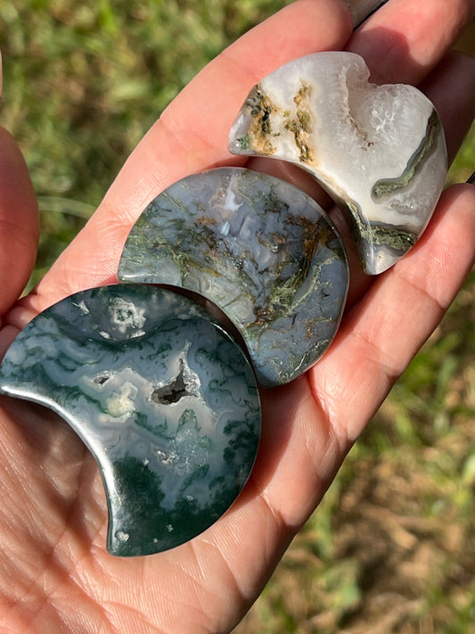 “Over the Moon” Moss Agate Moons