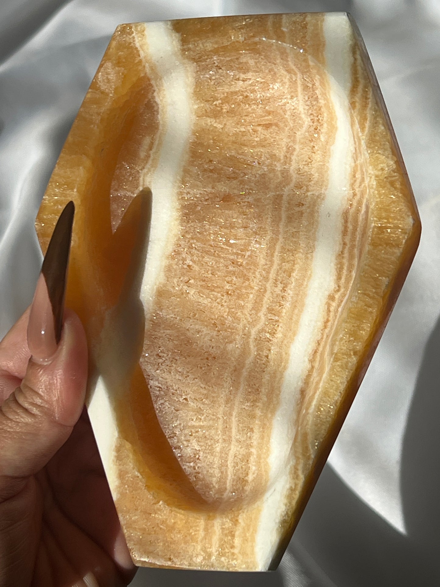 “Well Rested” Juicy Orange Calcite Coffin Dishes