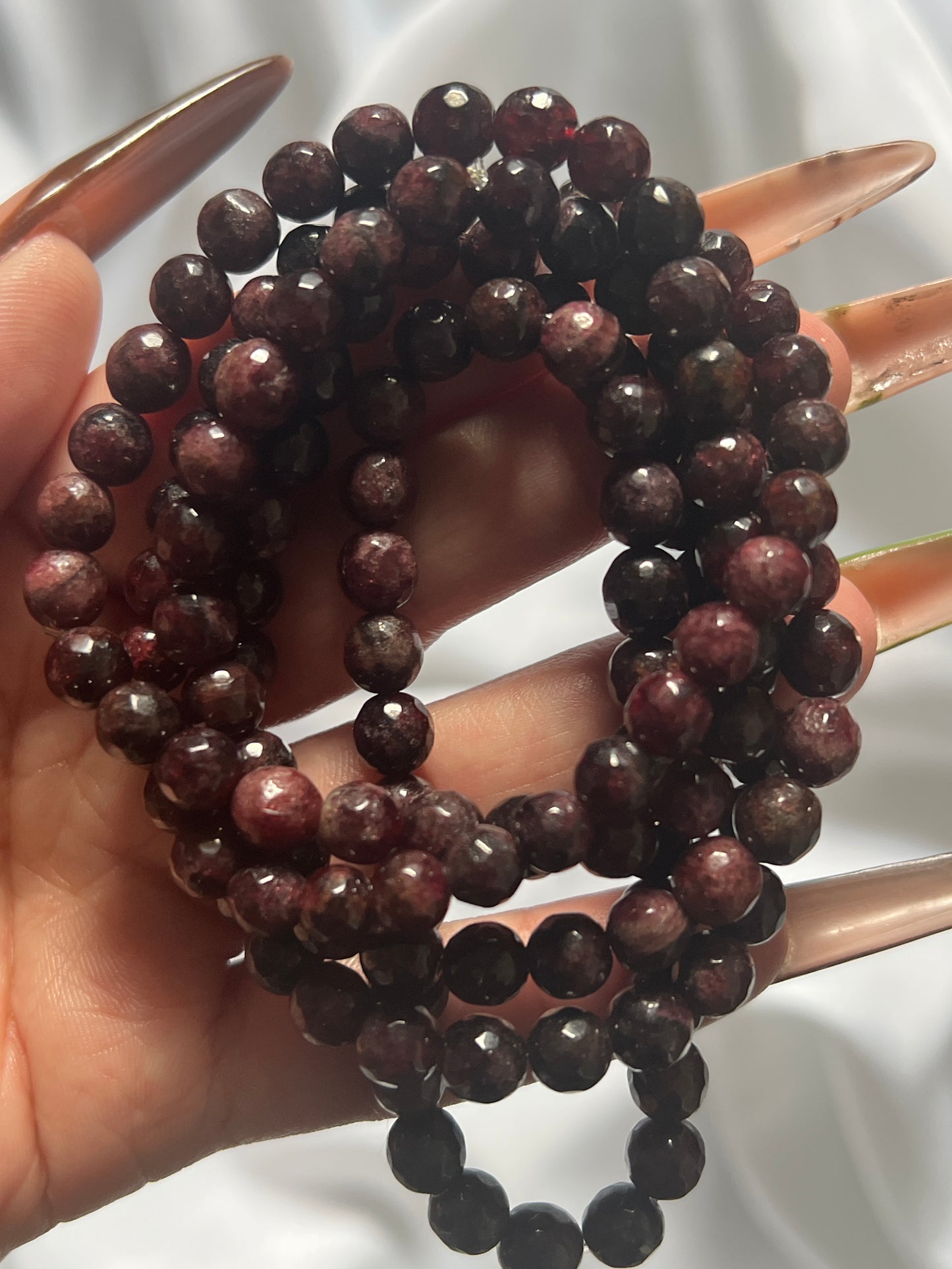 “Sugared Cranberries” Faceted Garnet Bracelets