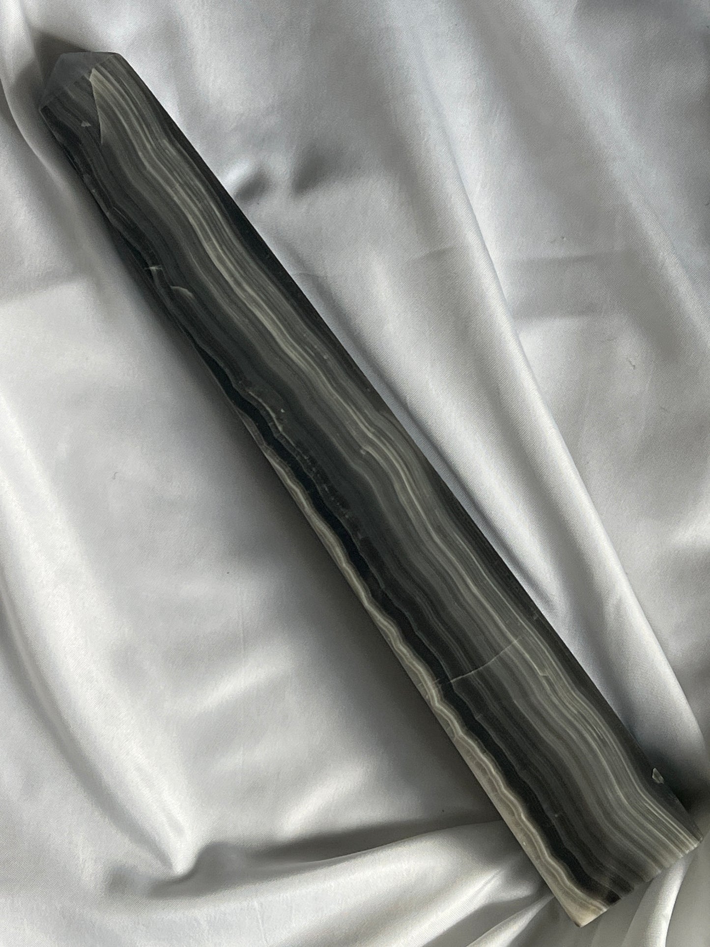 “Clouded Dusk” Banded Black Agate Tower