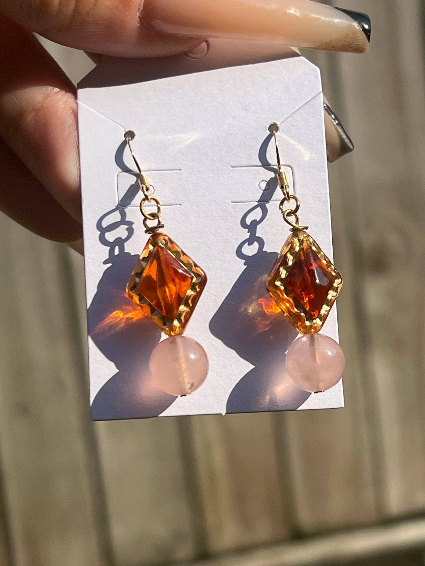 “Amber Sunset” Rose Quartz Bracelet and Earring Set