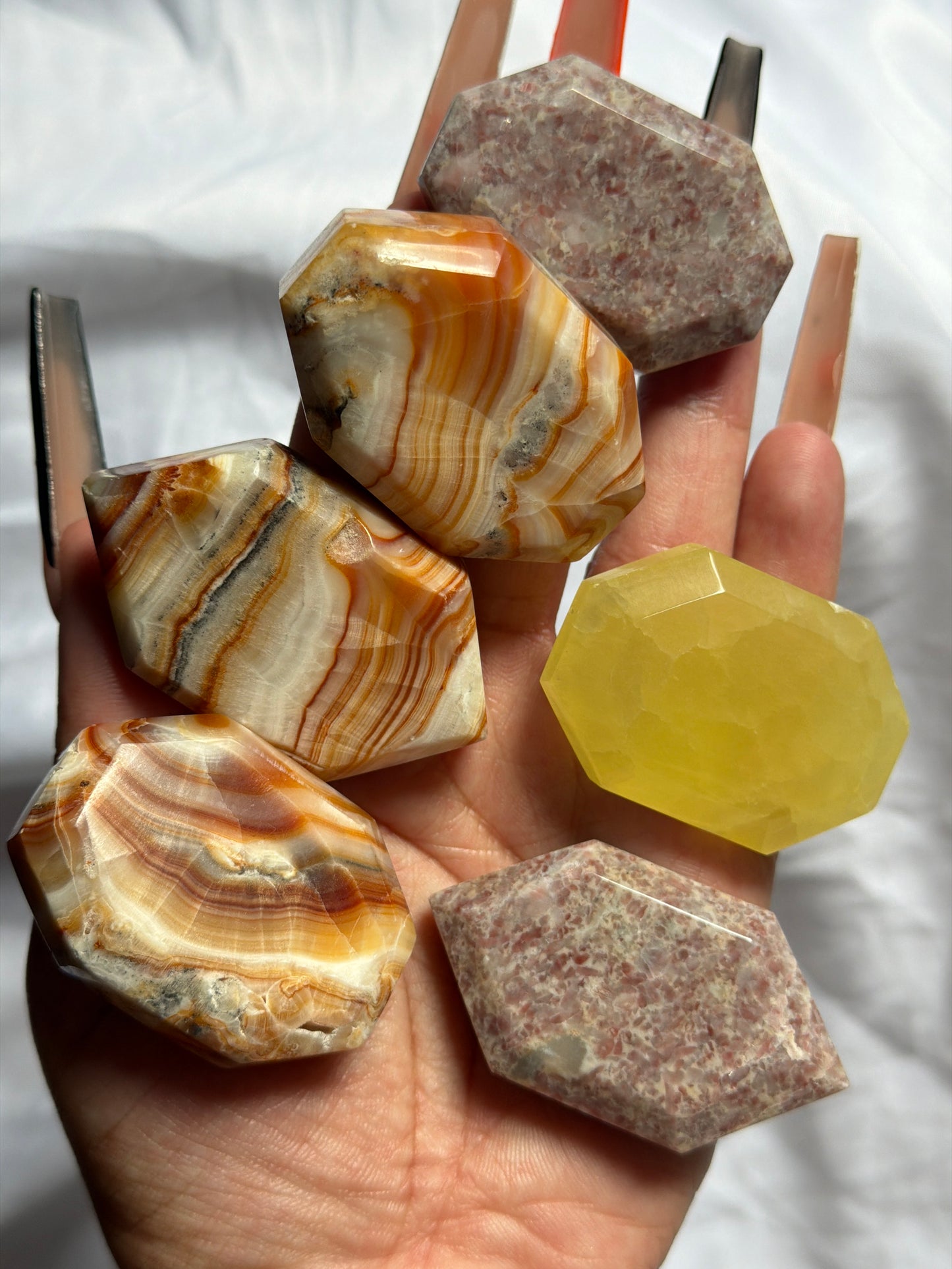 “Evolution” Faceted Crystal Palm Stones