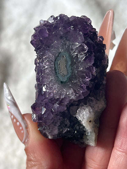 “Cute Cosmic Cyclops” Uruguayan Amethyst Clusters with Stalactite Eyes