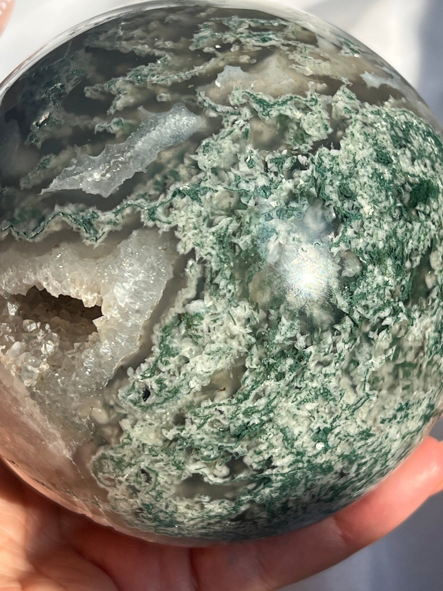 “Serene Swamp” Druzy Moss Agate Sphere
