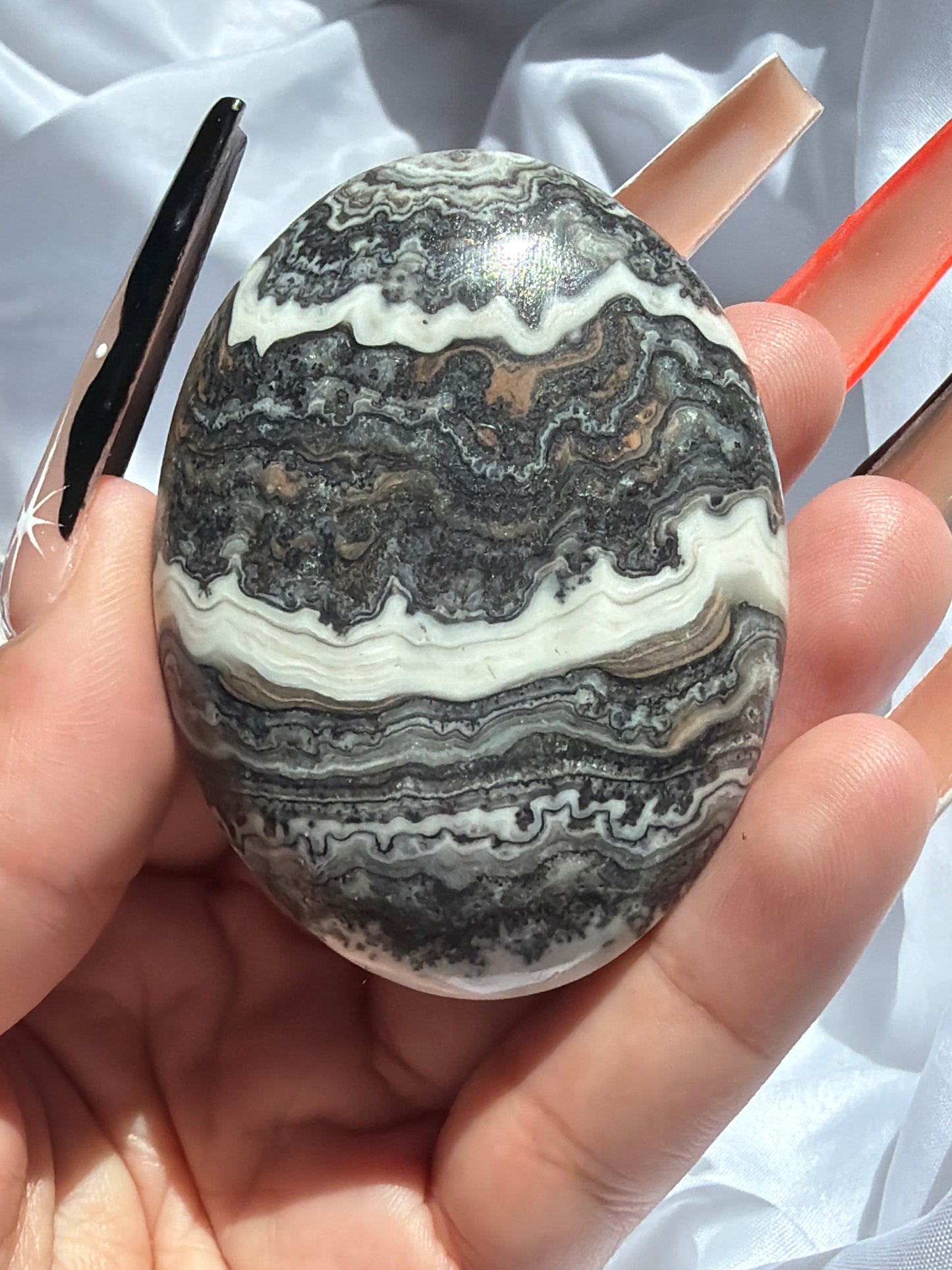 “Fluid Filigree” Mexican Onyx Palm Stones