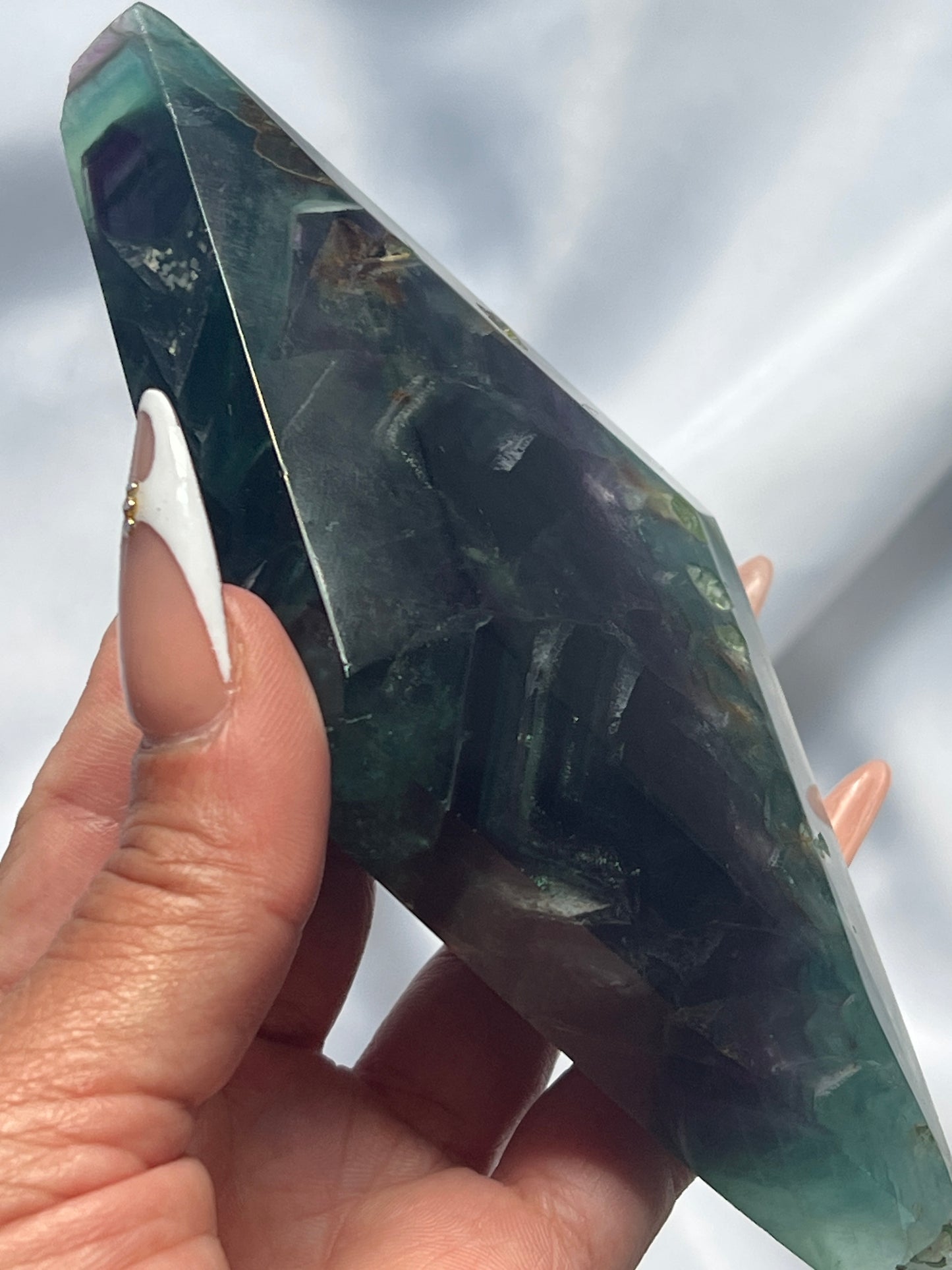 “Diamond in the Rough” Rainbow Feather Fluorite Diamond