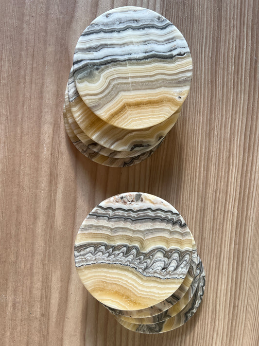 “Citrus Drip” Banded Calcite Coaster Sets