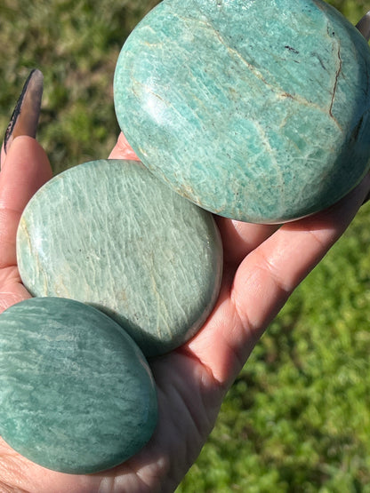 “Glittering Sea” Amazonite Palm Stones