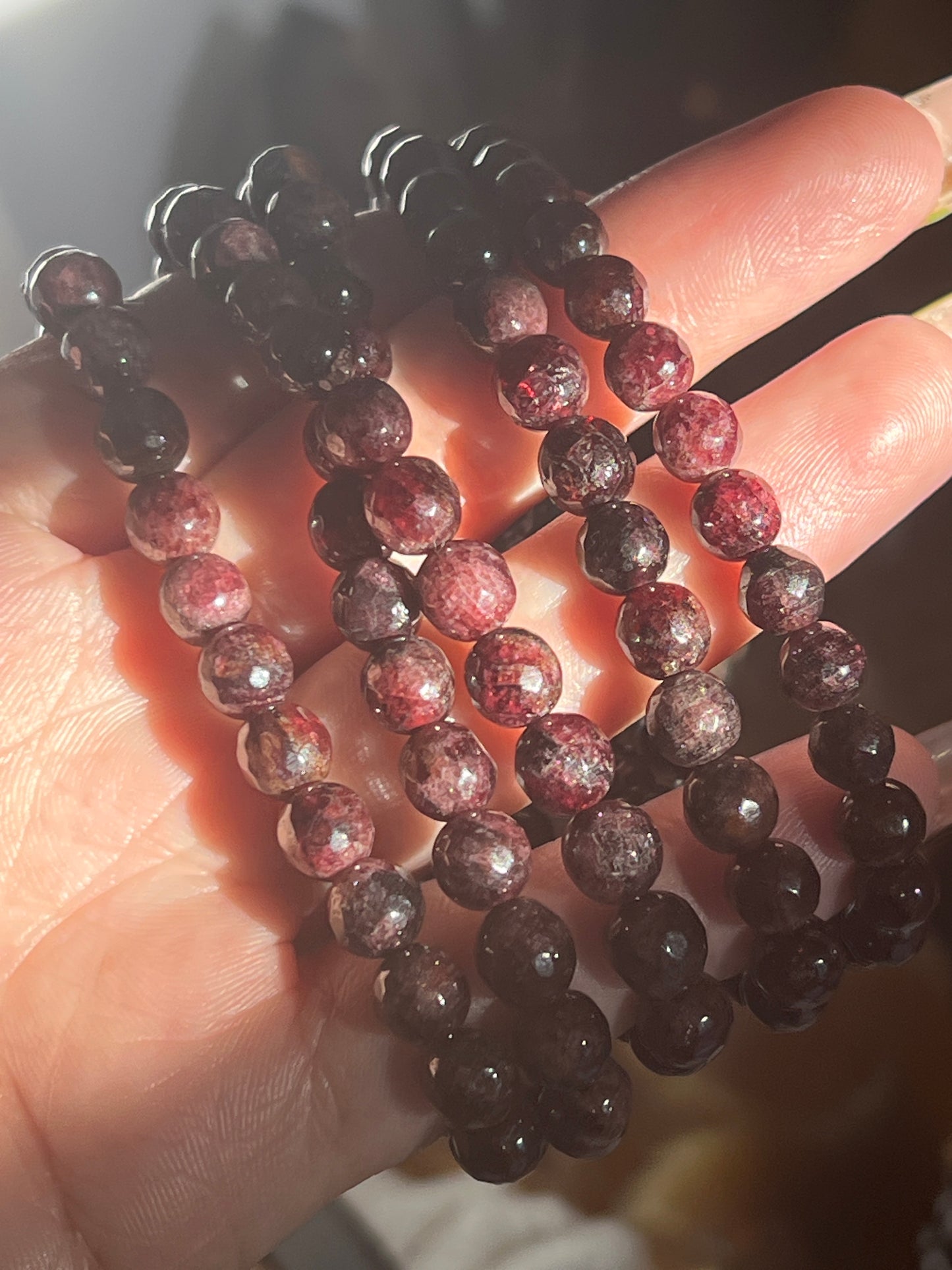 “Sugared Cranberries” Faceted Garnet Bracelets