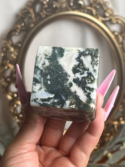 “Mossy Cubes” Moss & Tree Agate Floating Cubes