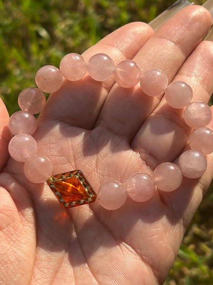 “Amber Sunset” Rose Quartz Bracelet and Earring Set