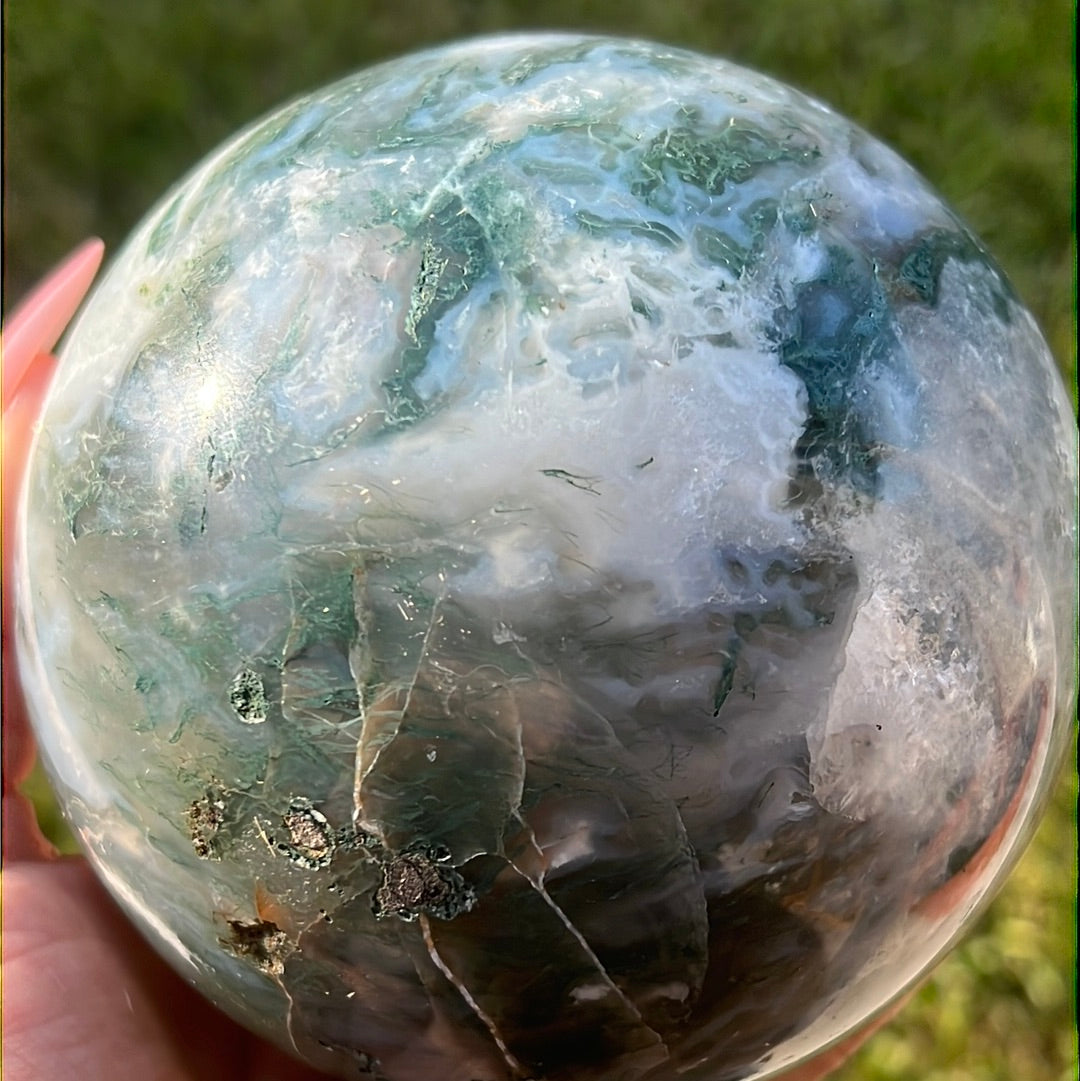 “Massive Planet” Moss Agate Sphere