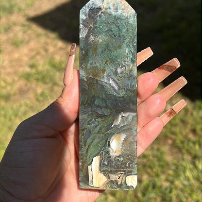 “Amber and Sage” Moss Agate Tower