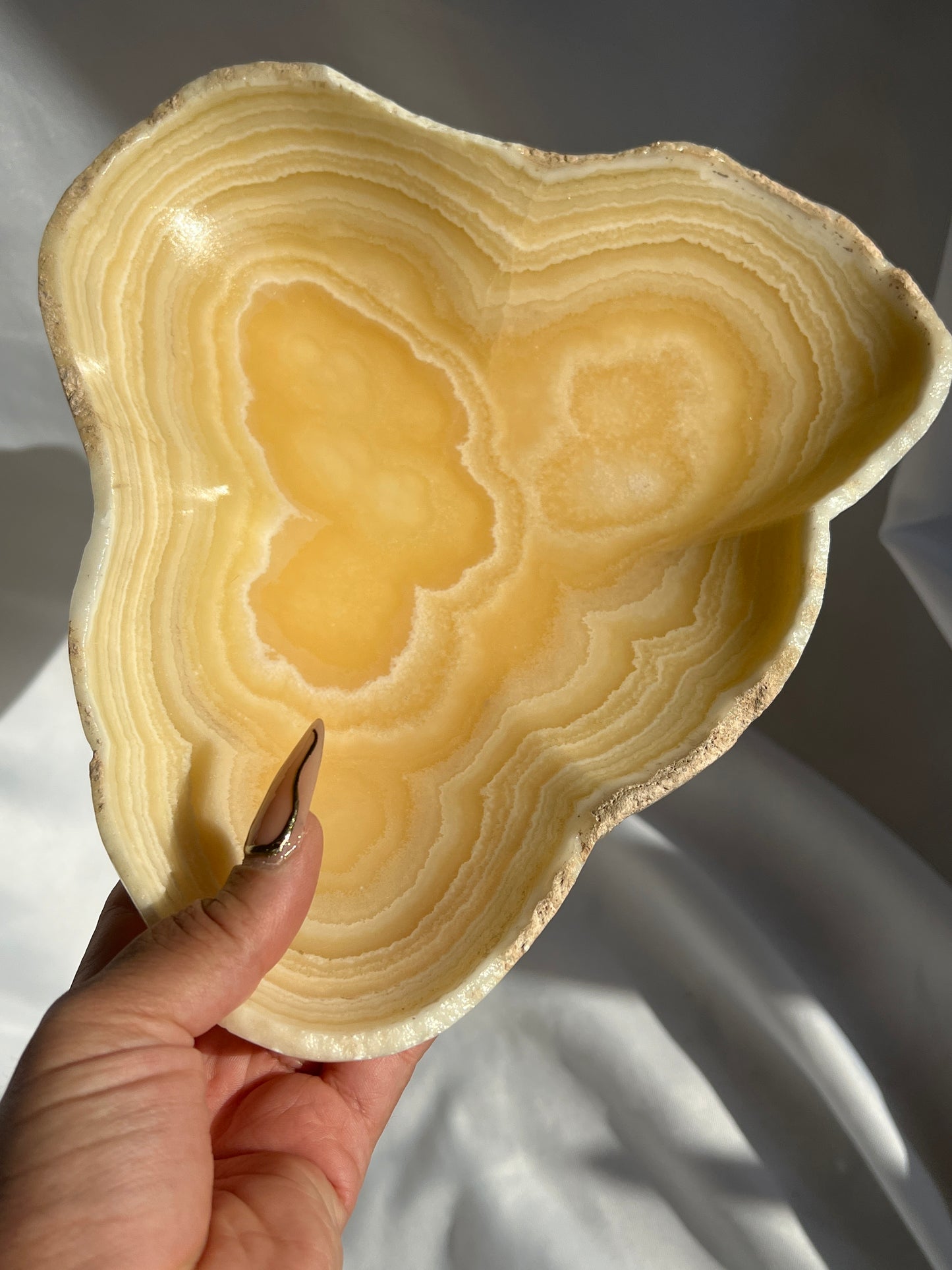 “Fresh Fruit” Banded Orange Calcite Bowl