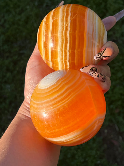 “Blood Orange & Cream” Banded Orange Calcite Spheres