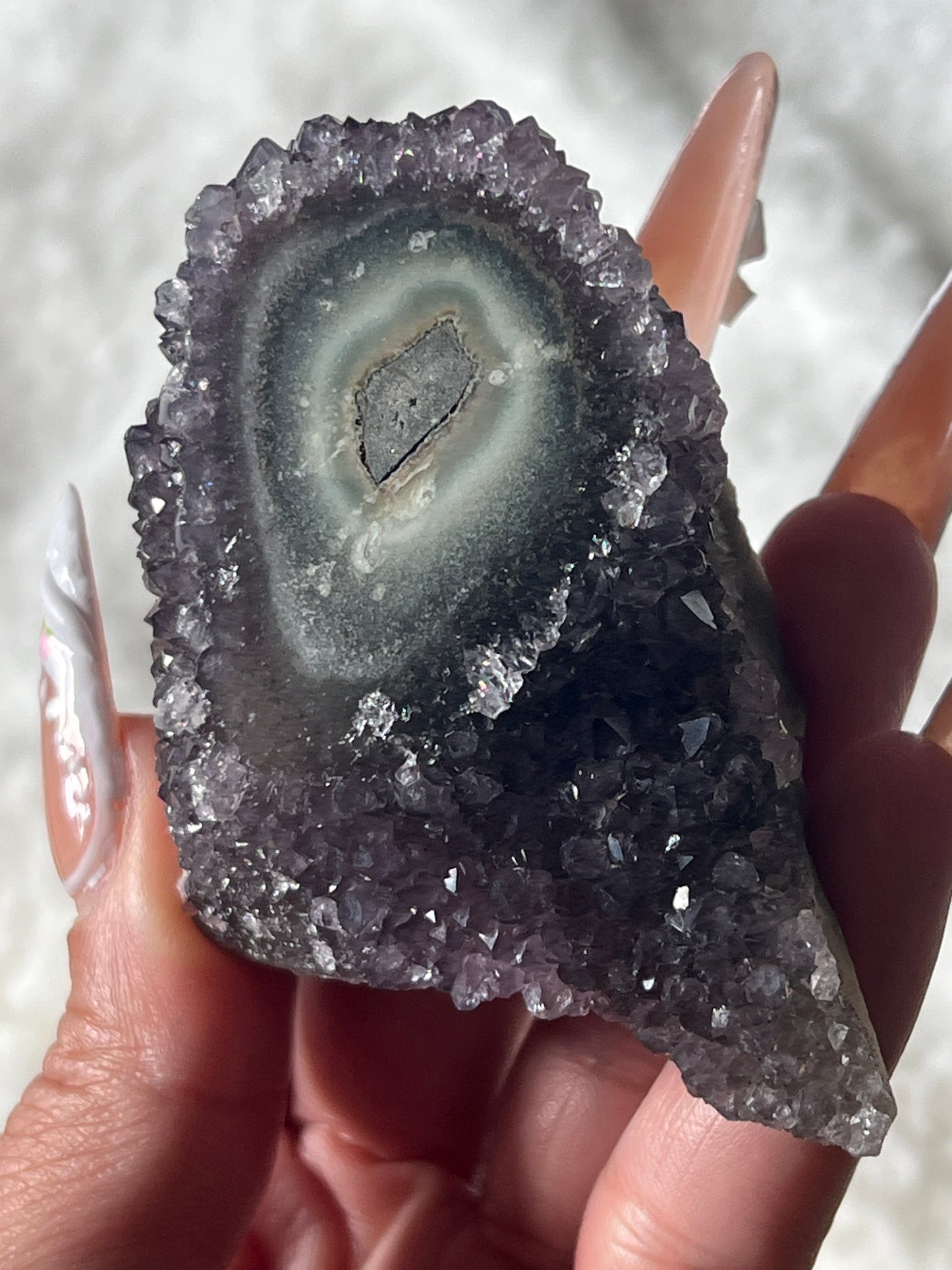 “Cute Cosmic Cyclops” Uruguayan Amethyst Clusters with Stalactite Eyes