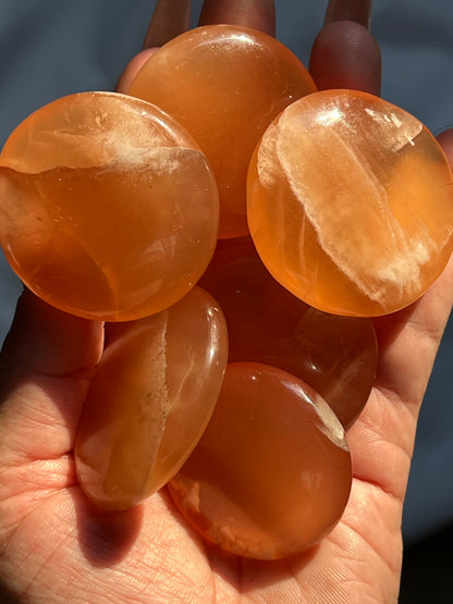 “Sweet & Sticky” Small Honey Calcite Palm Stones