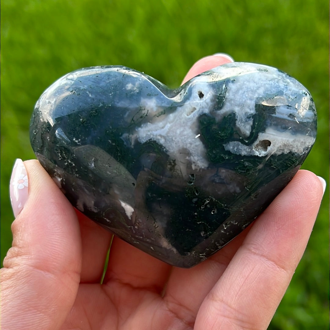 “Evergreen” Chunky Moss Agate Hearts