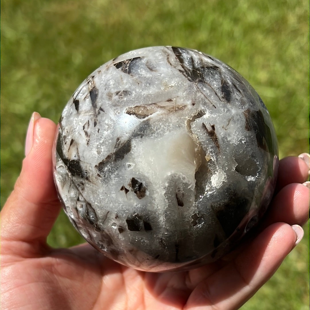 “Glitter Bomb” Druzy Sphalerite & Quartz Sphere