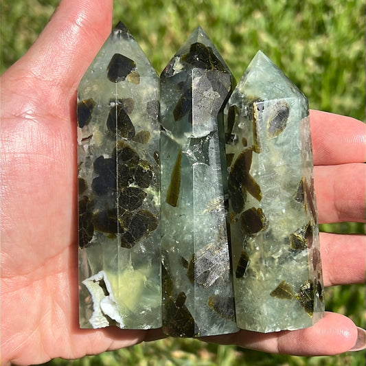 “Prehnite & Day” Prehnite and Epidote Towers