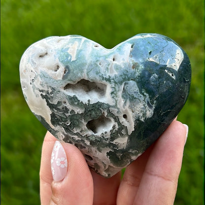 “Evergreen” Chunky Moss Agate Hearts