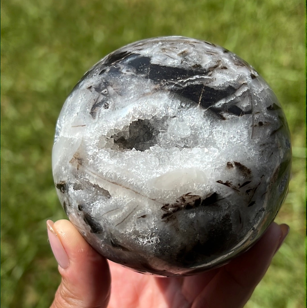 “Glitter Bomb” Druzy Sphalerite & Quartz Sphere