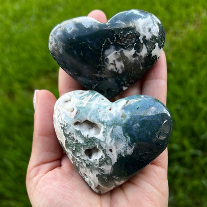 “Evergreen” Chunky Moss Agate Hearts