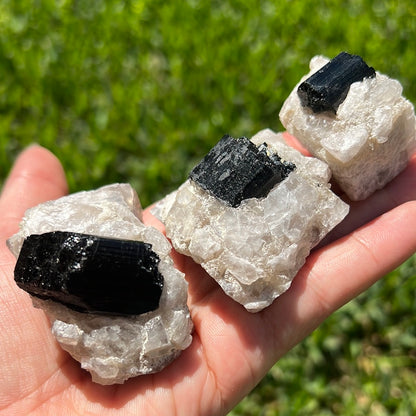 “Smolder” Black Tourmaline in Smoky Quartz Chunks