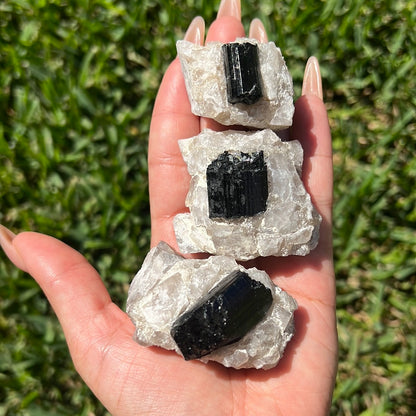 “Smolder” Black Tourmaline in Smoky Quartz Chunks