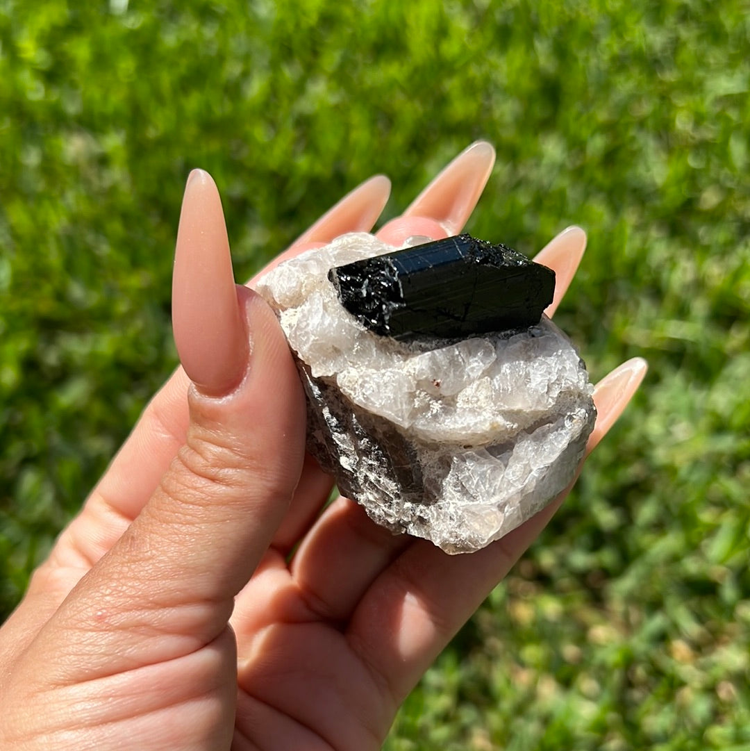 “Smolder” Black Tourmaline in Smoky Quartz Chunks