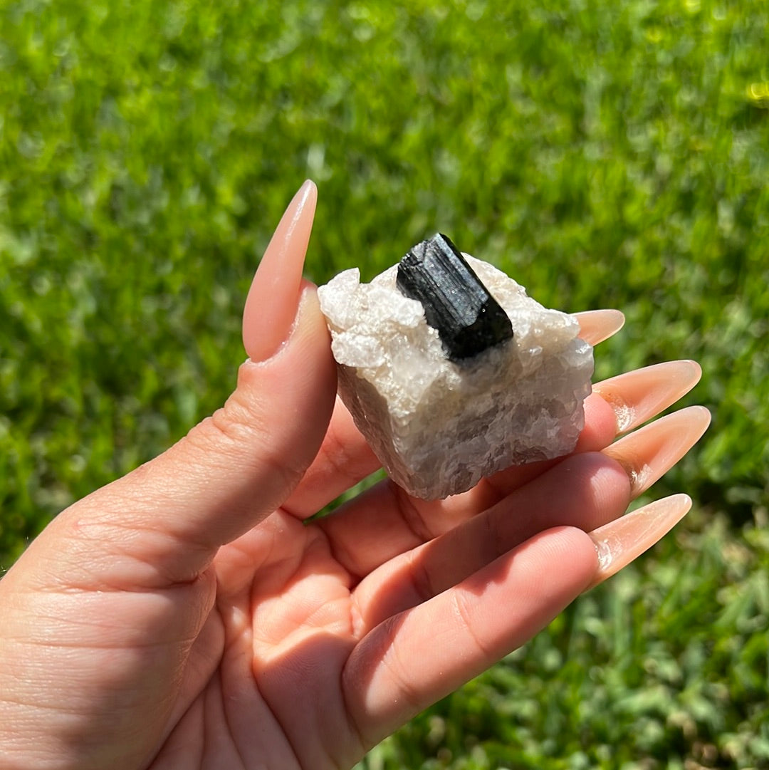 “Smolder” Black Tourmaline in Smoky Quartz Chunks